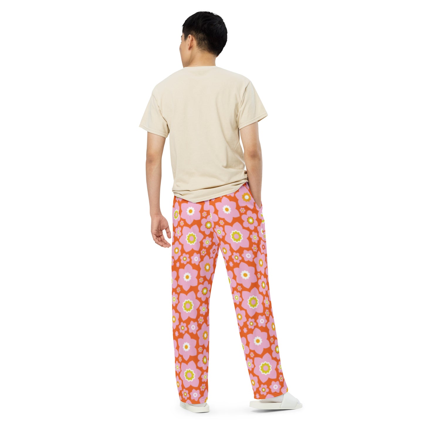 Garden Love Pink / Orange Unisex Wide Leg Pants