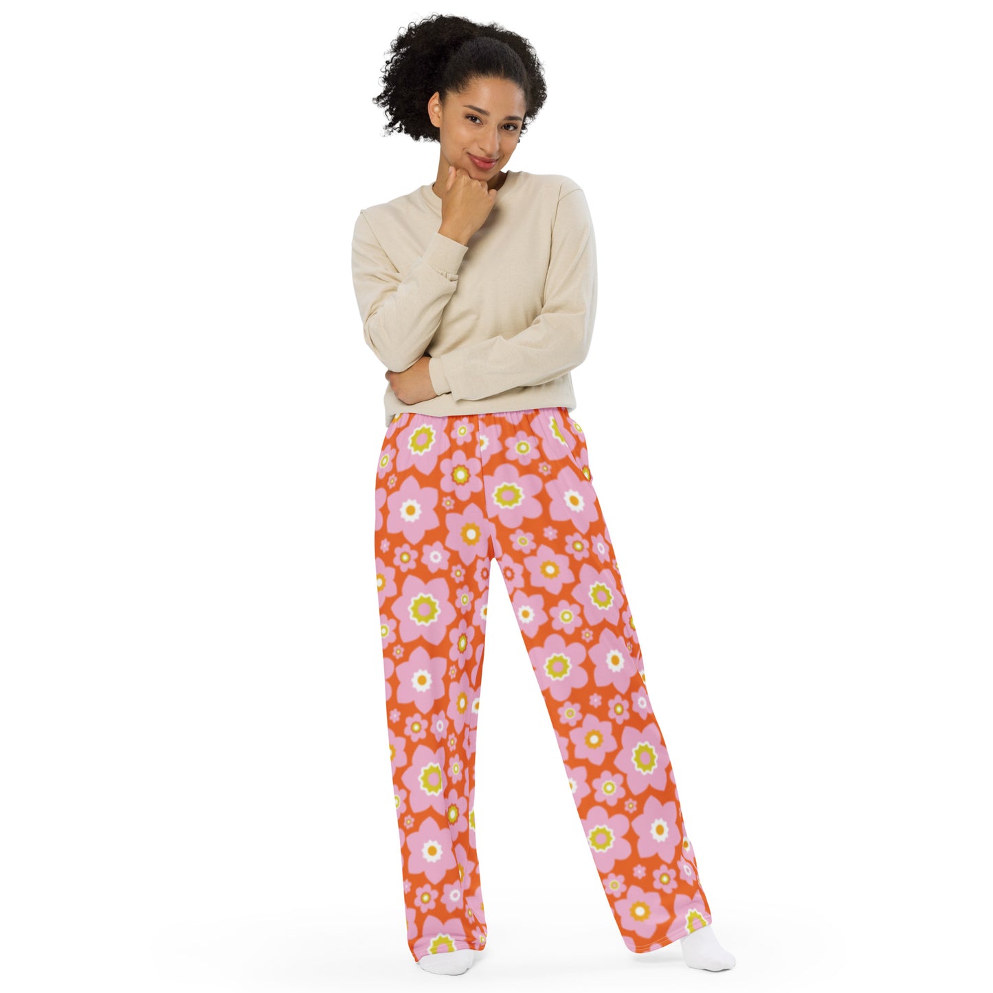 Garden Love Pink / Orange Unisex Wide Leg Pants