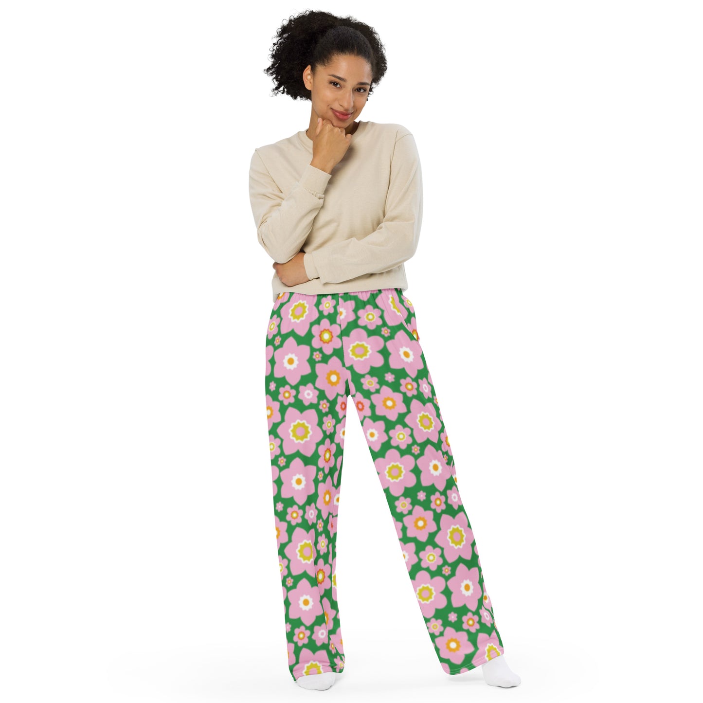 Garden Love Green Unisex Wide Leg Pants