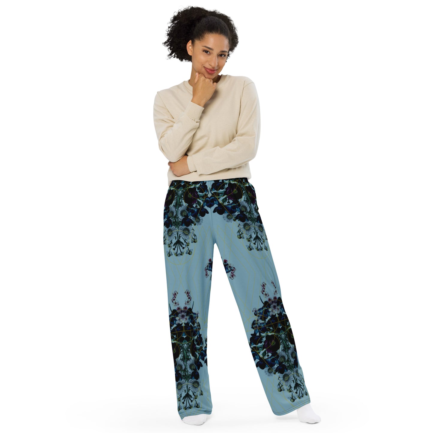 Skull Blue Unisex Wide Leg Pants