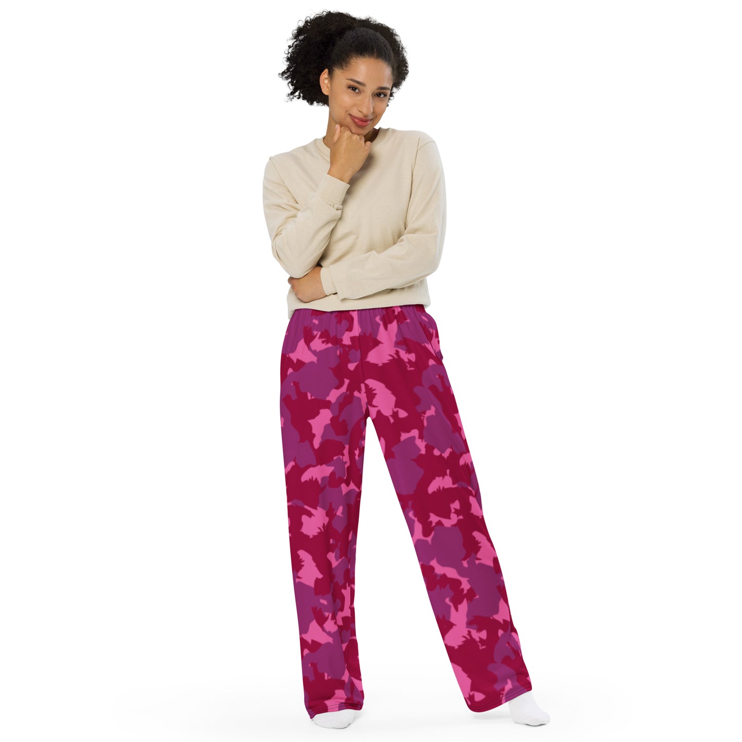 Teddy Bear Maroon Camo Wide-Leg Pants