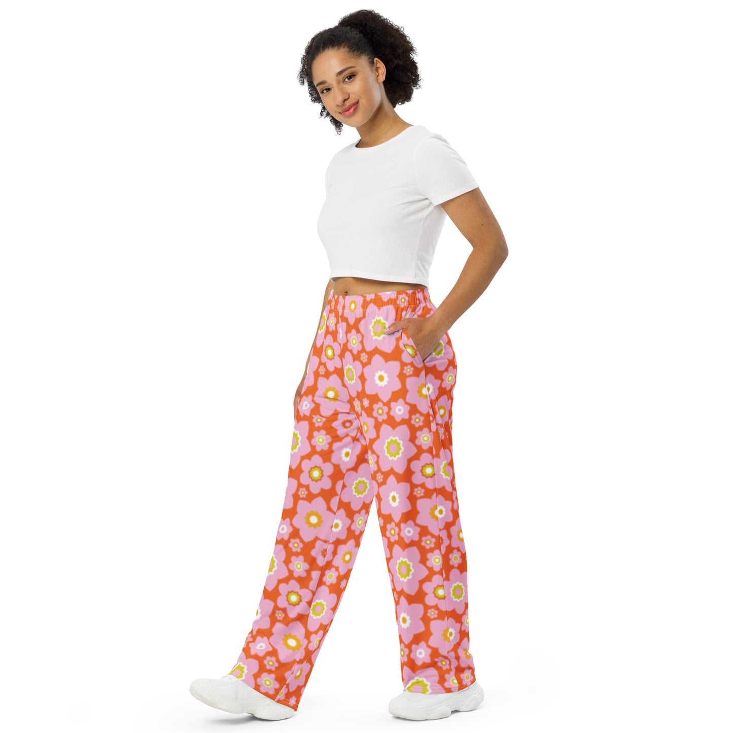 Garden Love Pink / Orange Unisex Wide Leg Pants