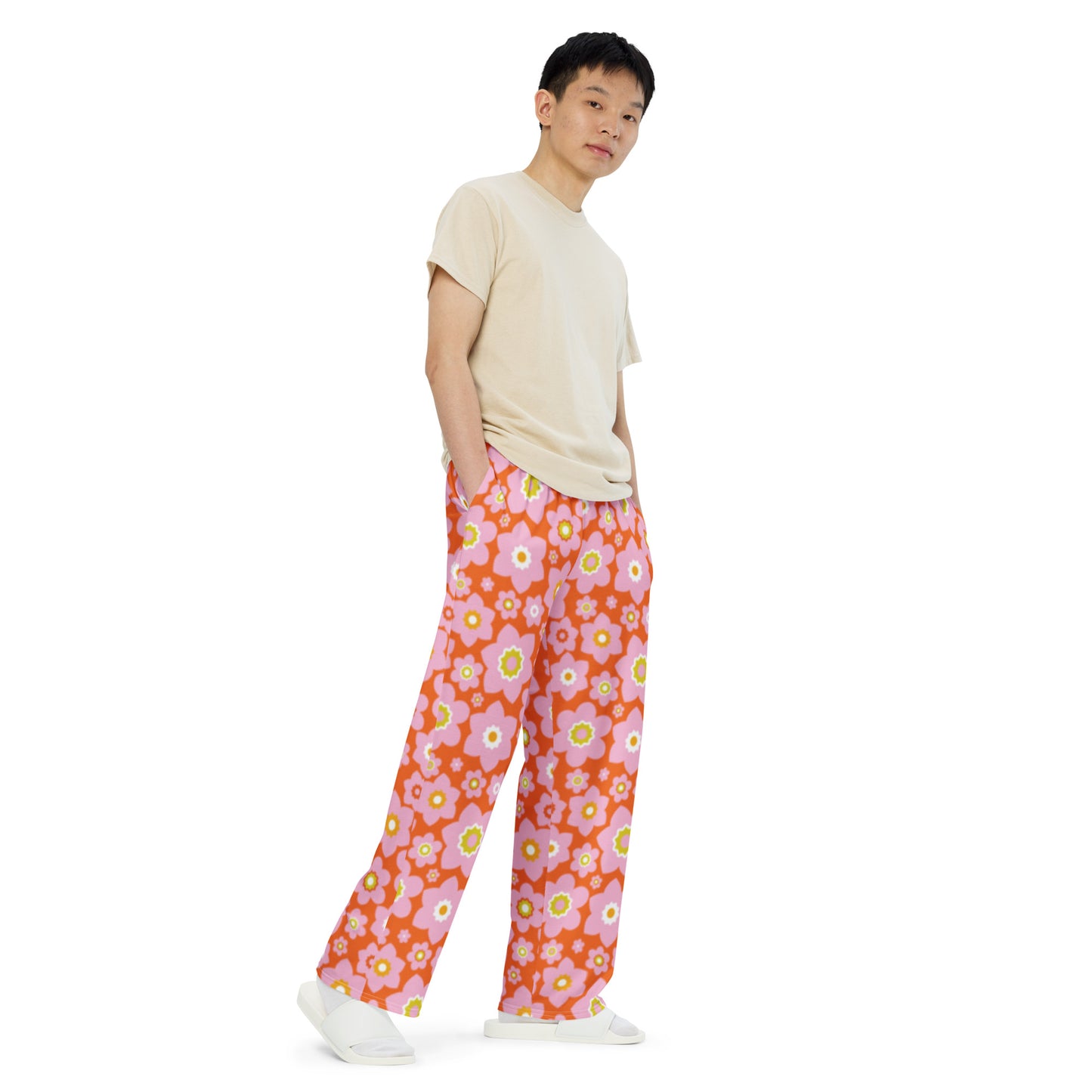 Garden Love Pink / Orange Unisex Wide Leg Pants