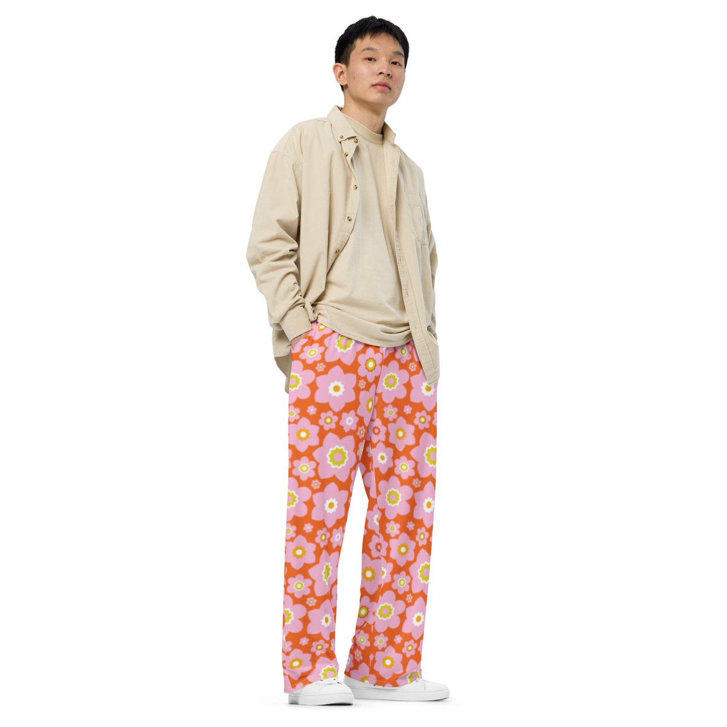 Garden Love Pink / Orange Unisex Wide Leg Pants