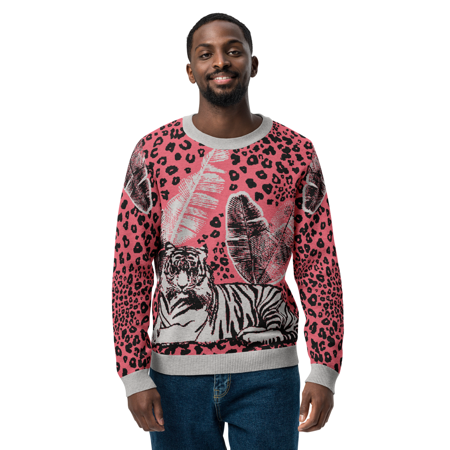 Tiger - Pink - Knitted Crew Neck Sweater