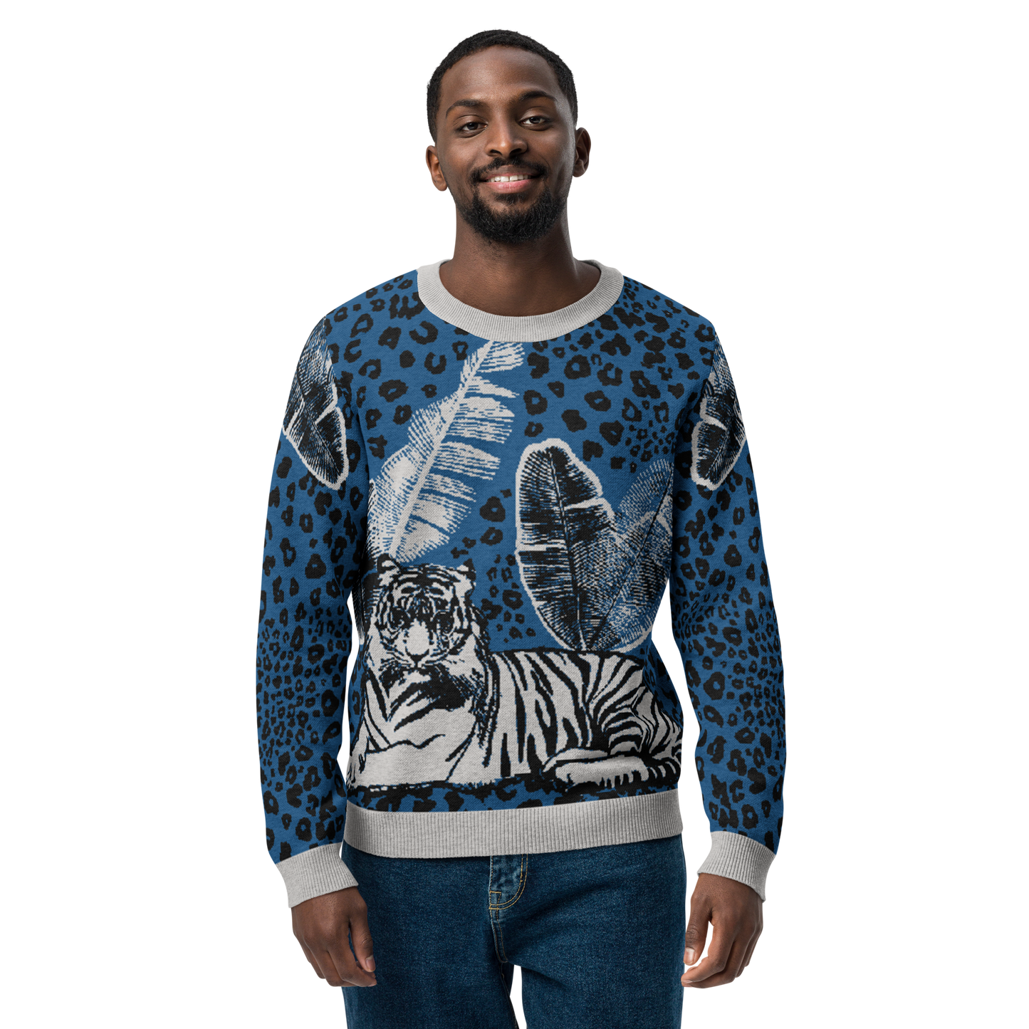 Tiger - Blue - Knitted Crew Neck Sweater