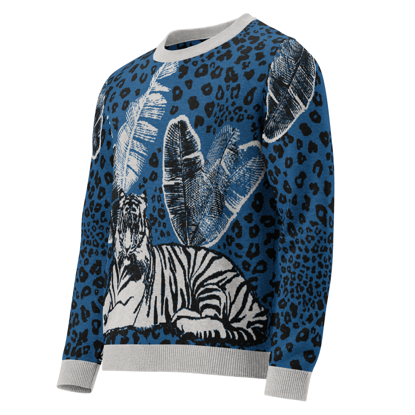 Tiger - Blue - Knitted Crew Neck Sweater